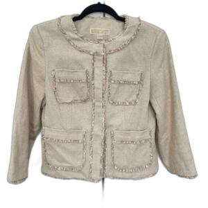 MICHAEL Michael Kors Linen Blazer Size 2 XS Tan Beige Frayed Hem
